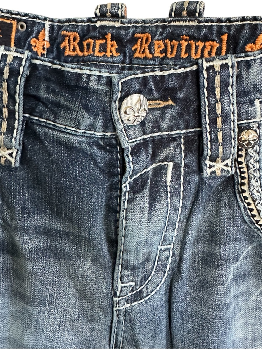 Rock Revival Ocean Straight Distressed Blue Jeans - Picture 4 of 10